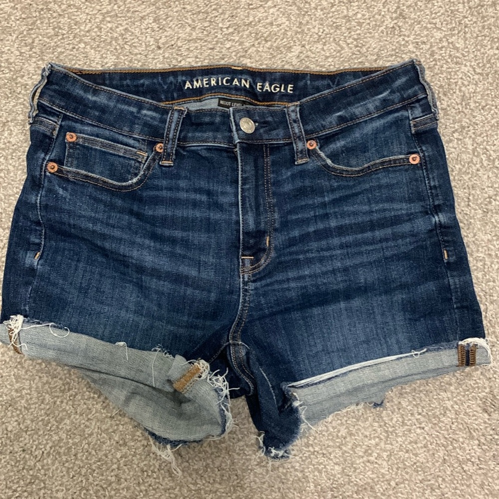 American eagle high rise jean shorts dark wash size 8